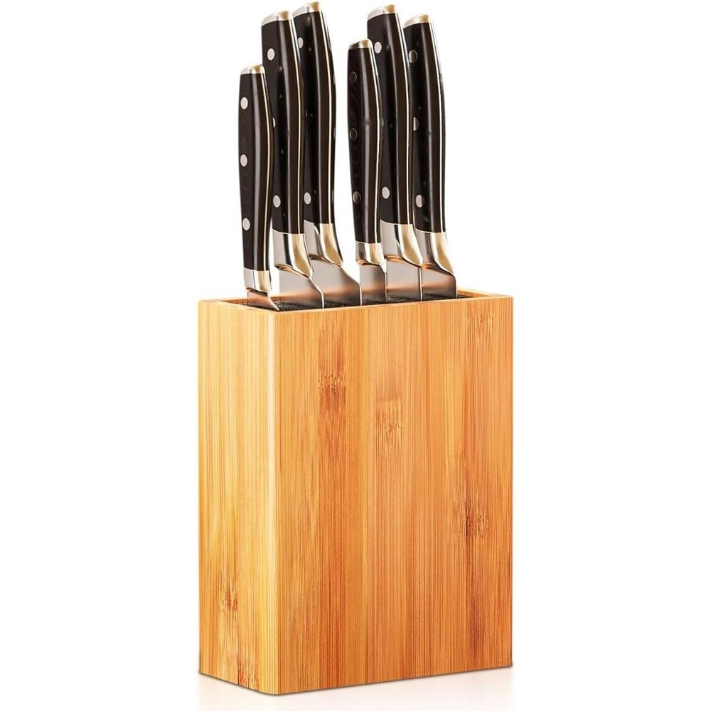 Ergonomic Bamboo Knife Block - Wide Design Countertop Knife Holder 10"x8"x5"